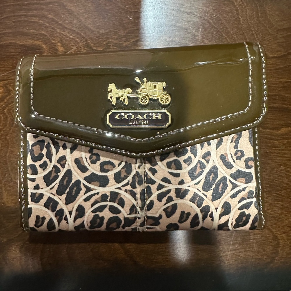 Coach Olive and Leopard Pattern Wallet